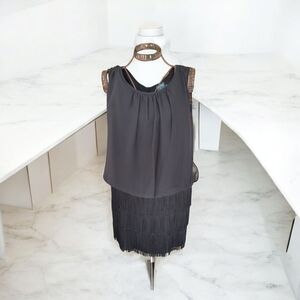 Chic Black Sleeveless Fringe Dress